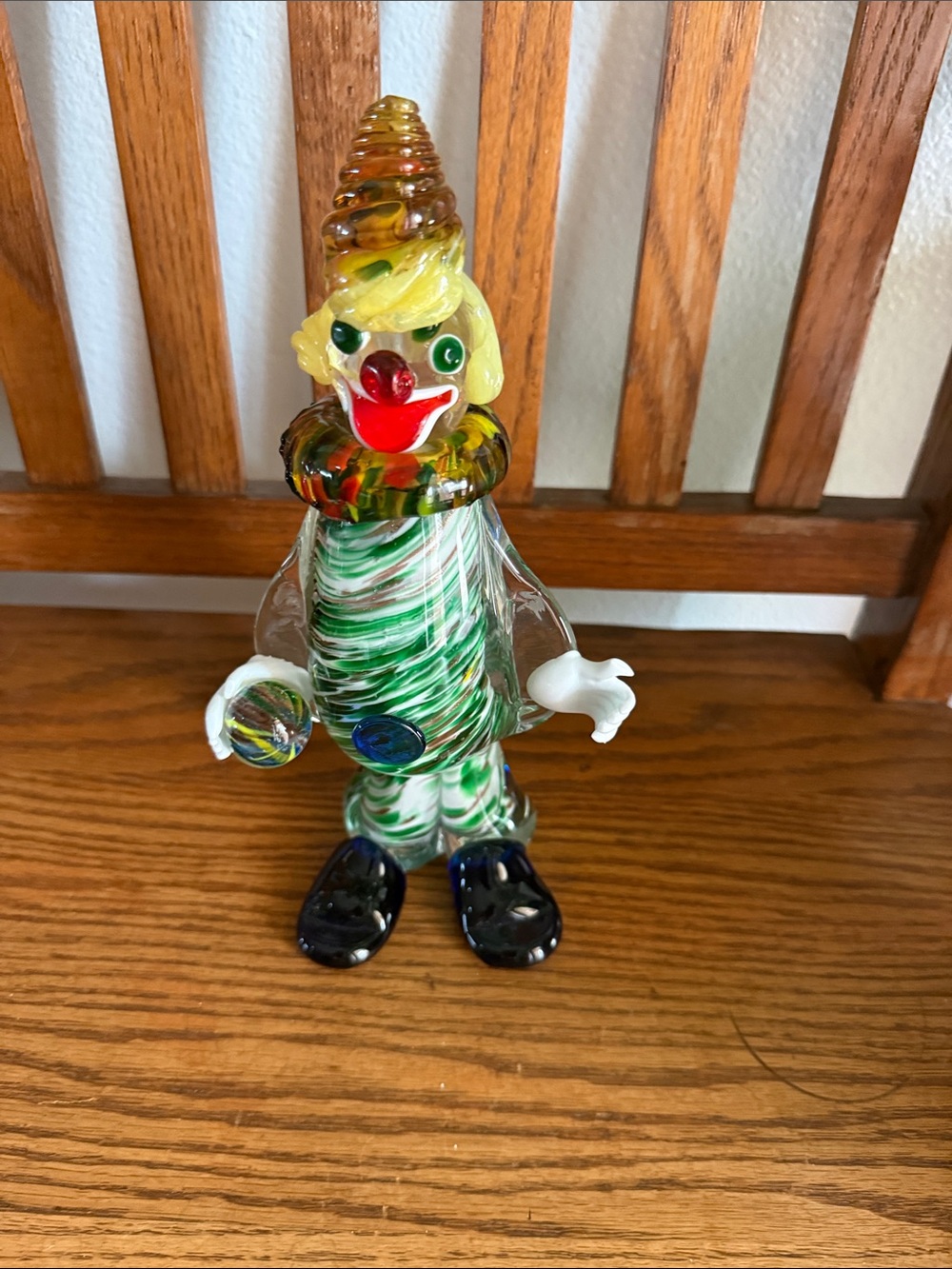 Murano Multicolor Glass Clown with Green Swirl Body